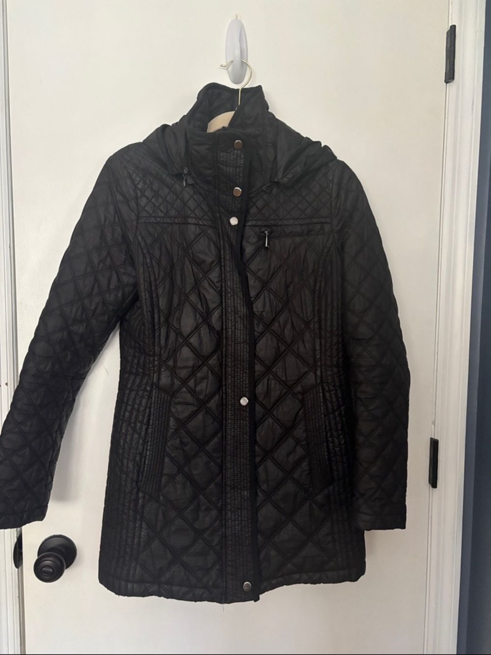 Black Quilted Puffer Jacket with Stand Collar